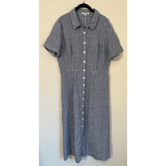 Reformation Marianne linen midi dress blue and white gingham pattern Size 12 Reformation Marianne linen midi dress blue and white gingham pattern Size 12